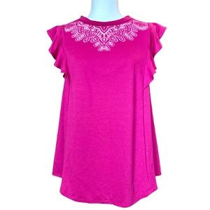 Isabel Maternity by Ingrid & Isabel boho sleeveless ruffle pink blouse, Sz S